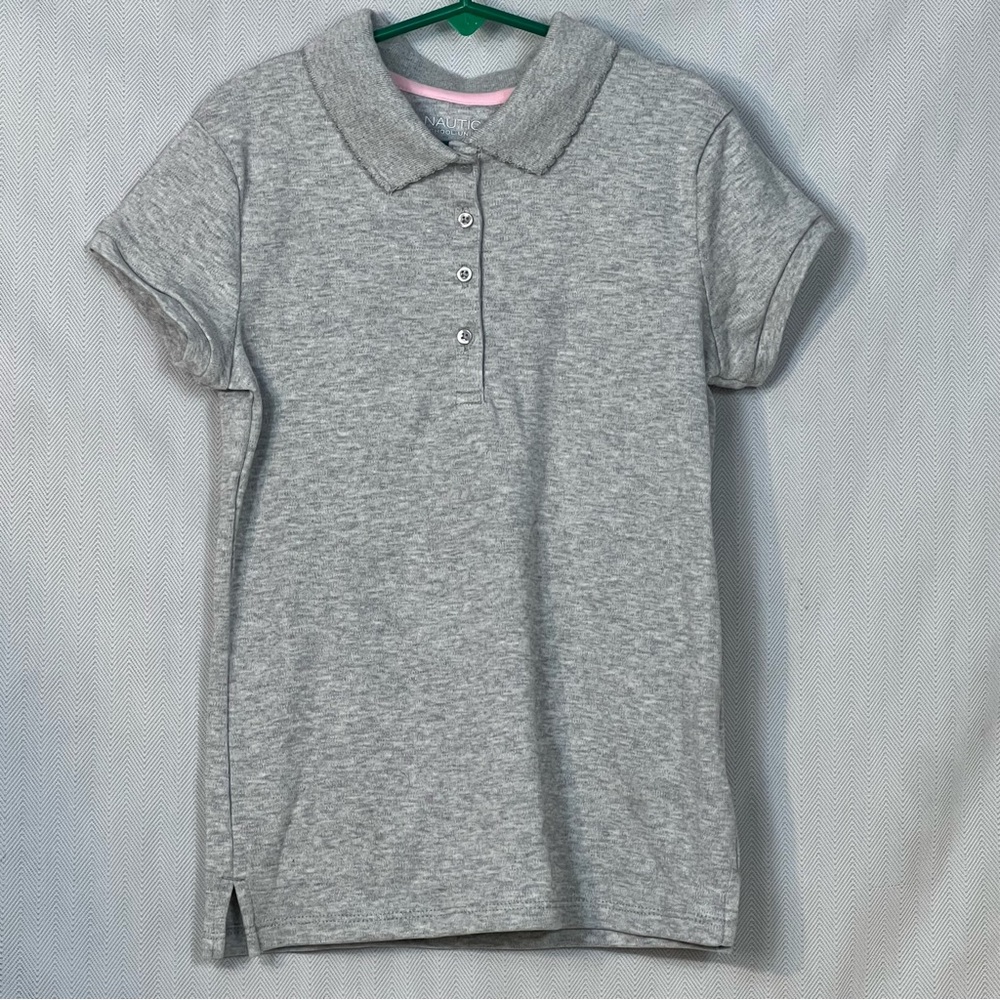 Nautica School Uniform Shirt Gray Short Sleeves 1/4 Button 
Cotton Blend M/8-10